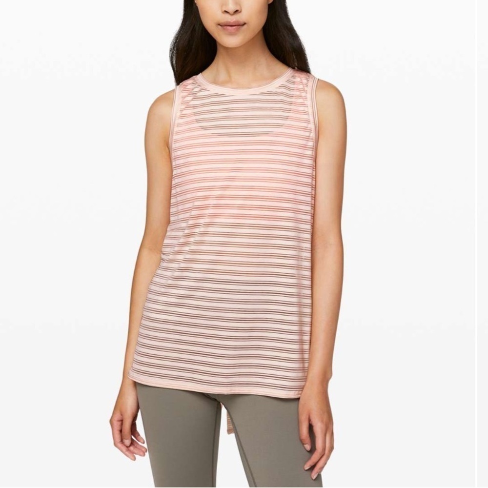 Lululemon- NWT Pale Pink Sleeveless Striped Meet Halfway Workout Tank Top